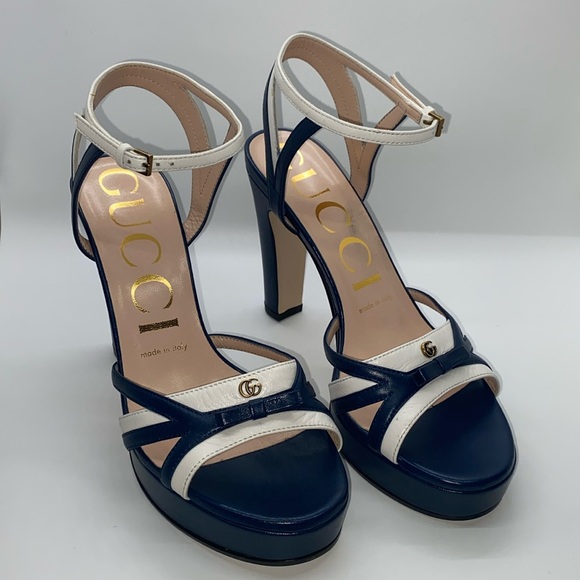 New Gucci Alison two tone open sandals heels size 37.5 - Picture 1 of 6